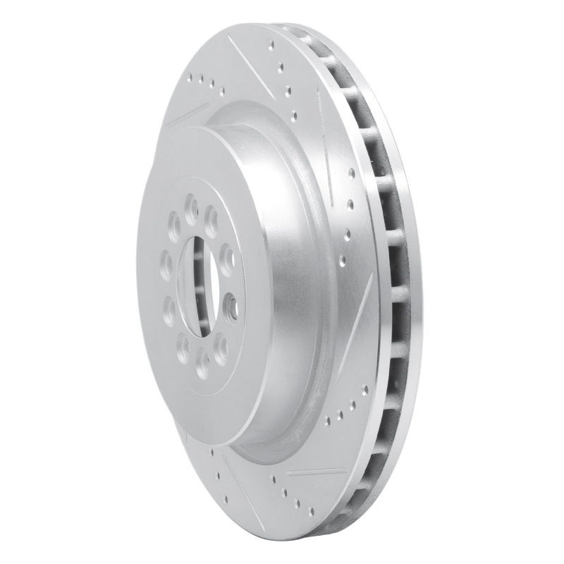 Jaguar XJR Brake Rotor (1) - Front Right - R1 Concepts - Drilled & Slotted - Silver - `03-`05